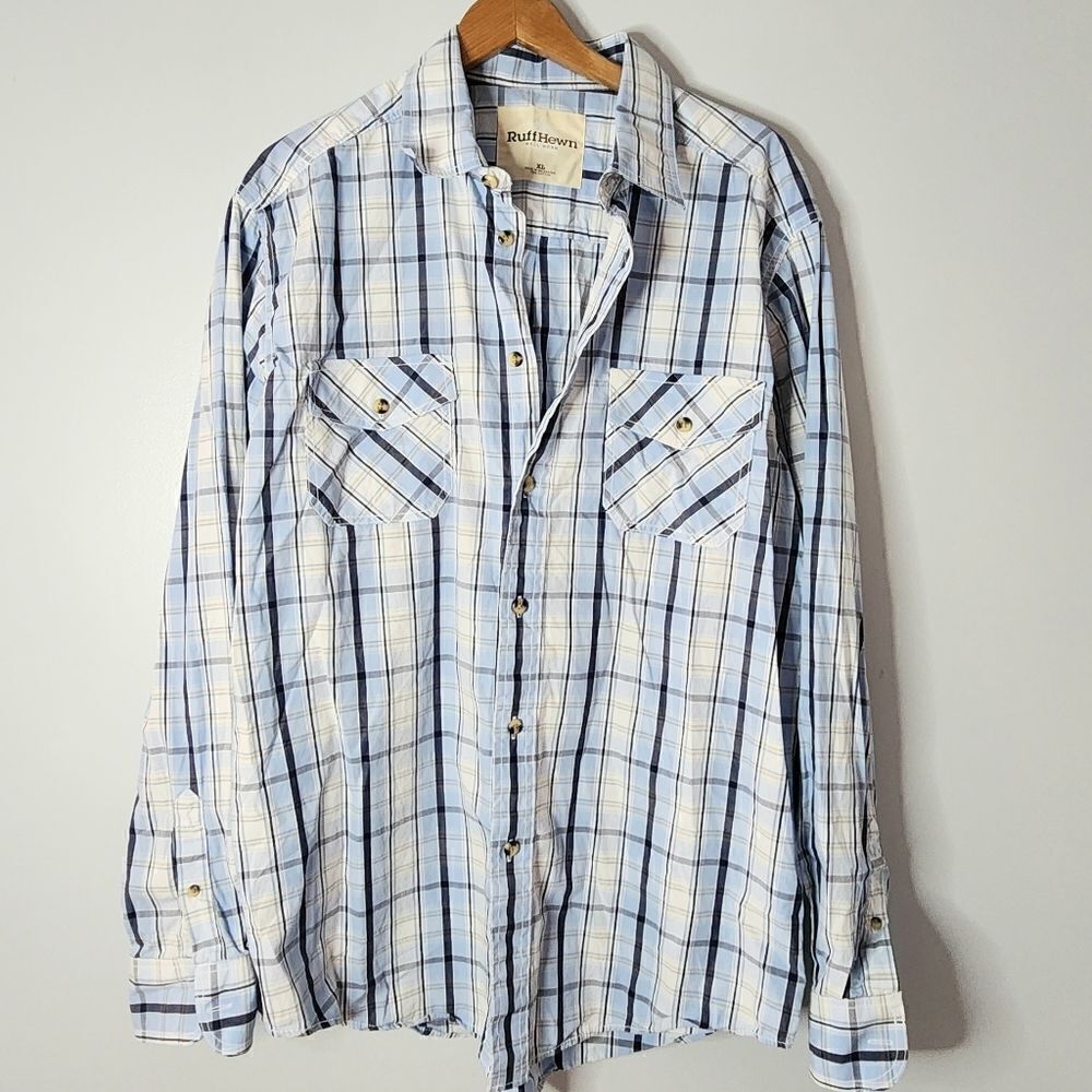 Ruff Hewn new with tags plaid blue shirt button down men's size XL